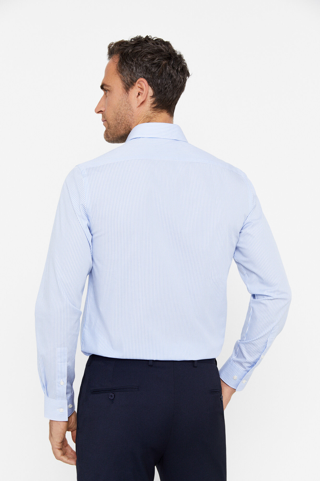 Camisa social listrada, fácil de passar - Azul