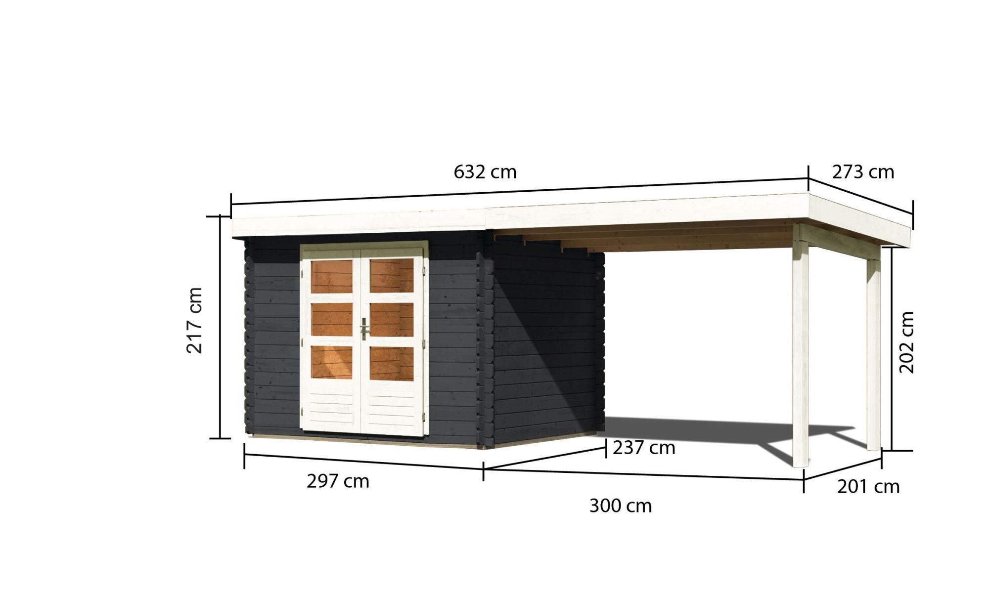 Karibu Gartenhaus San Antonio mit Anbaudach beidseitig anbringbar 3m und Fußboden im Set anthrazit