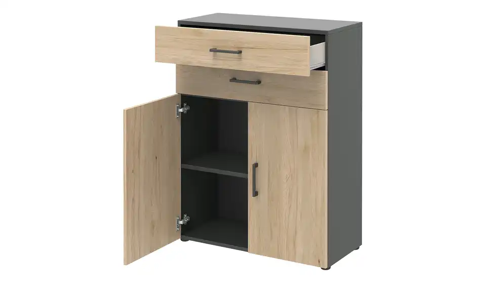 Aktenschrank Kasai 2 Türen / 2 Schubkästen 107,2 cm Anthrazit, Eiche (Nachbildung)