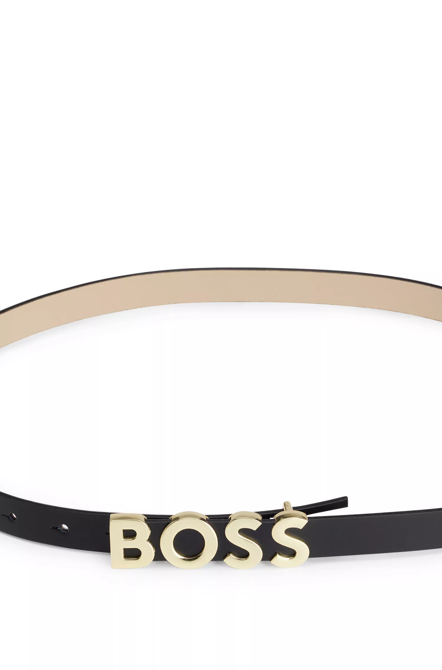 Cinto BOSS em couro italiano preto com fivela com logotipo prateado