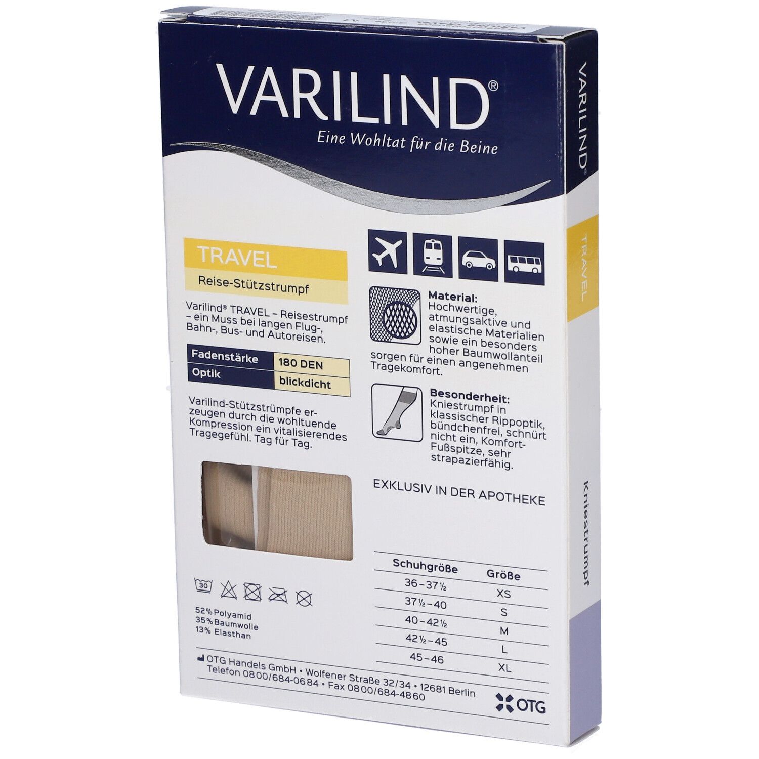 VARILIND® Travel Kniestrümpfe 180 DEN beige Gr. M (40-42,5)