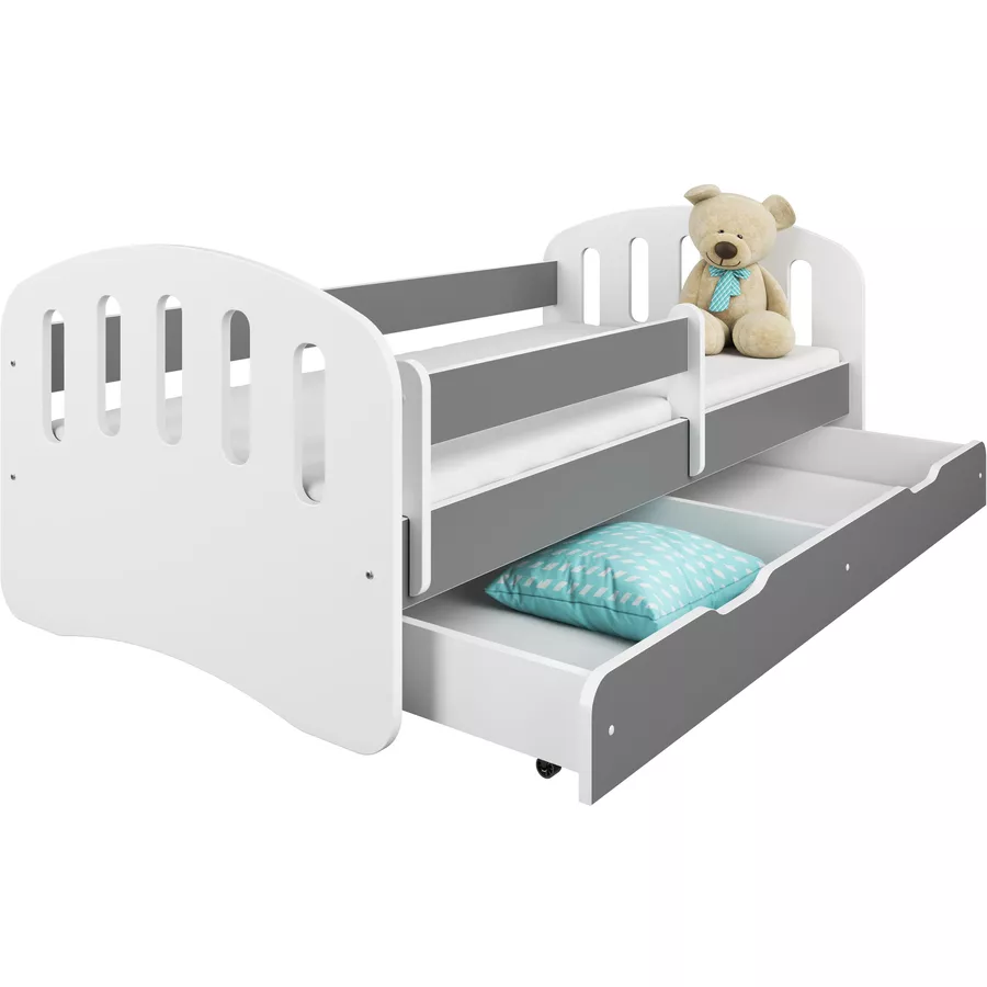 Kids Collective Kinderbett 80x160 | 80x180 mit Matratze, Rausfallschutz & Lattenrost grau mit Schublade
