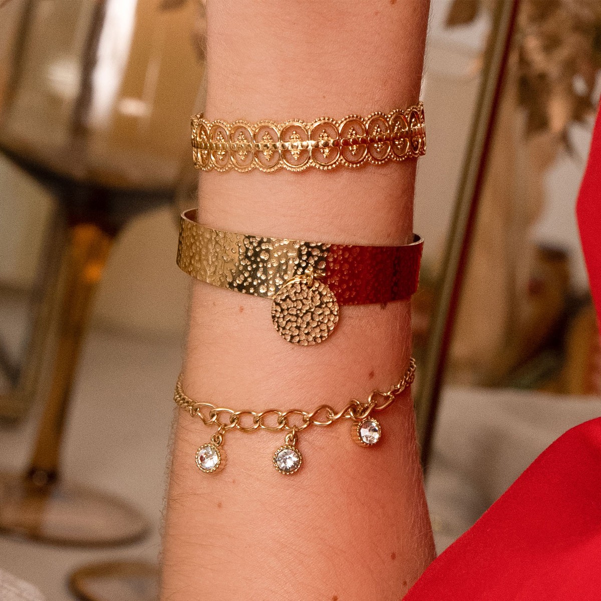 Bracelet - Acier inoxydable doré & zirconiums