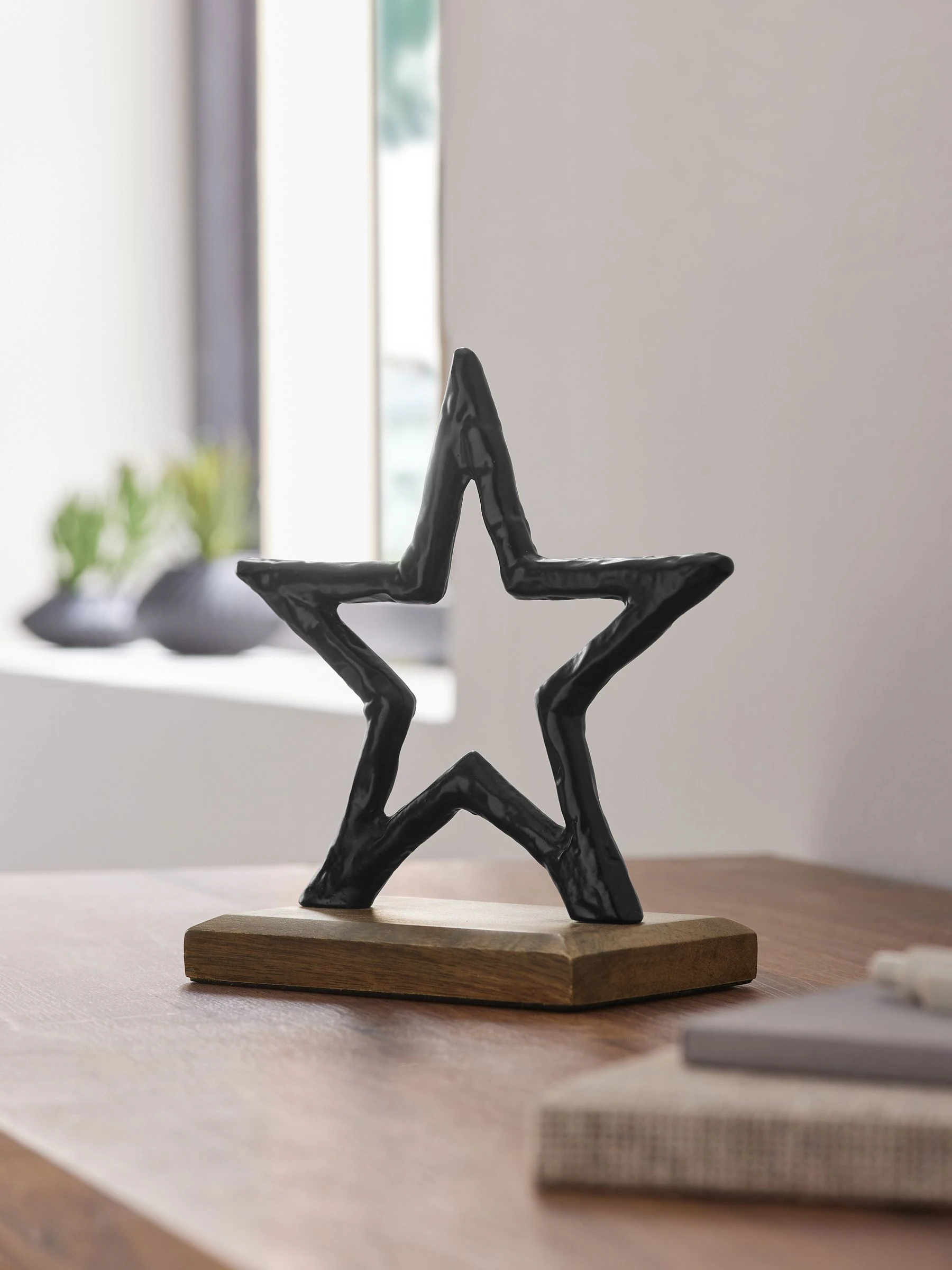 Metal Star Ornament on Dark Bronx Wooden Base