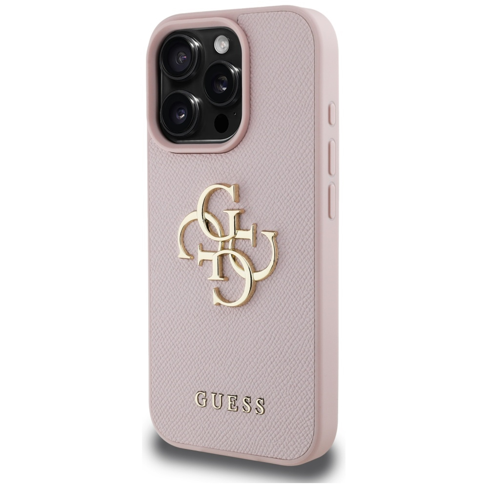 iPhone 16 Pro Leder Hardcase Hülle Grained 4G Big Metal Logo (GUHCP16LPGT4MBP) - Rosa