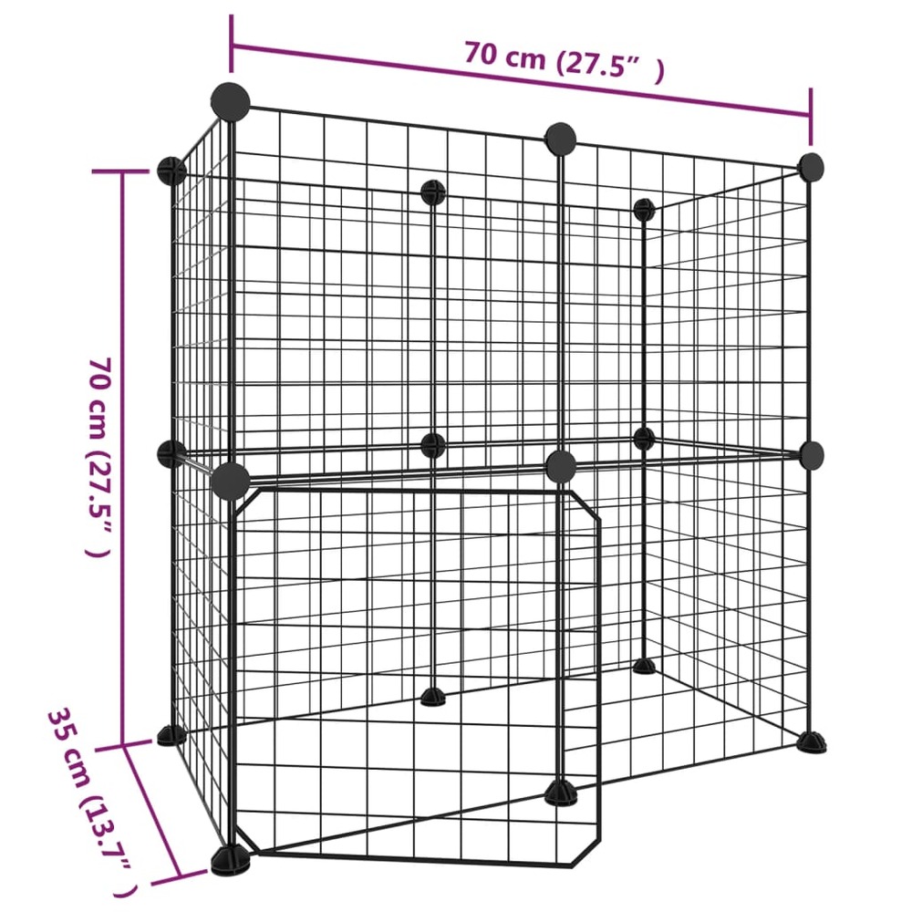 Cage animaux de compagnie à 12 panneaux et porte noir 35x35 cm