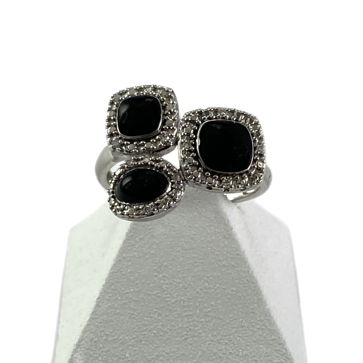 Bague d'occasion or 375 blanc diamant et laque noire
