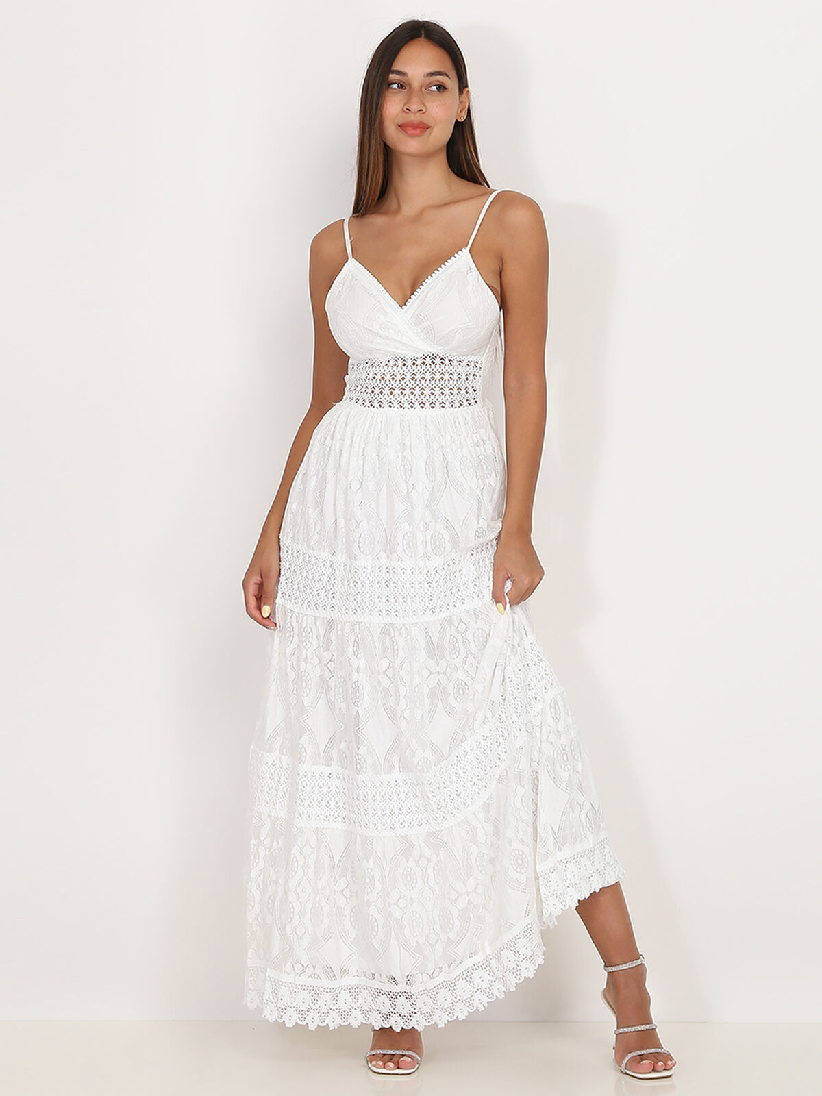 Robe longue en dentelle- Blanc