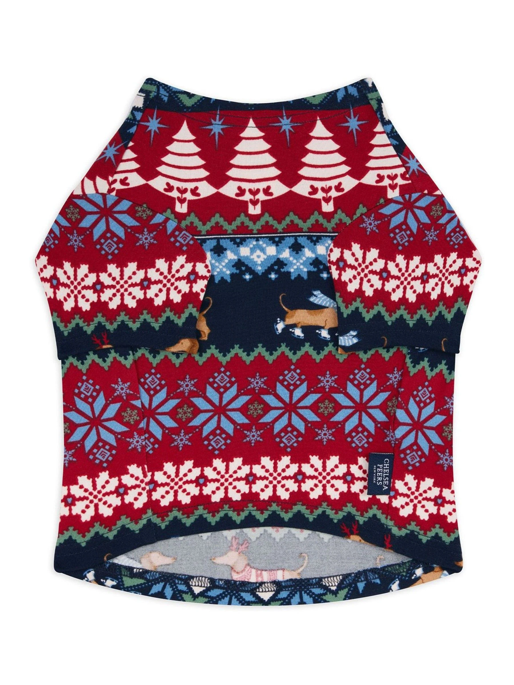 Chelsea Peers Kerstmis Pyjama T-shirt met Fair Isle print en hondenprint