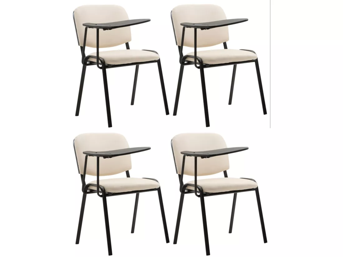 Lot de 4 Chaise de conférence - Similicuir & Métal noir mat - Crème - Ken mit Klapptisch
