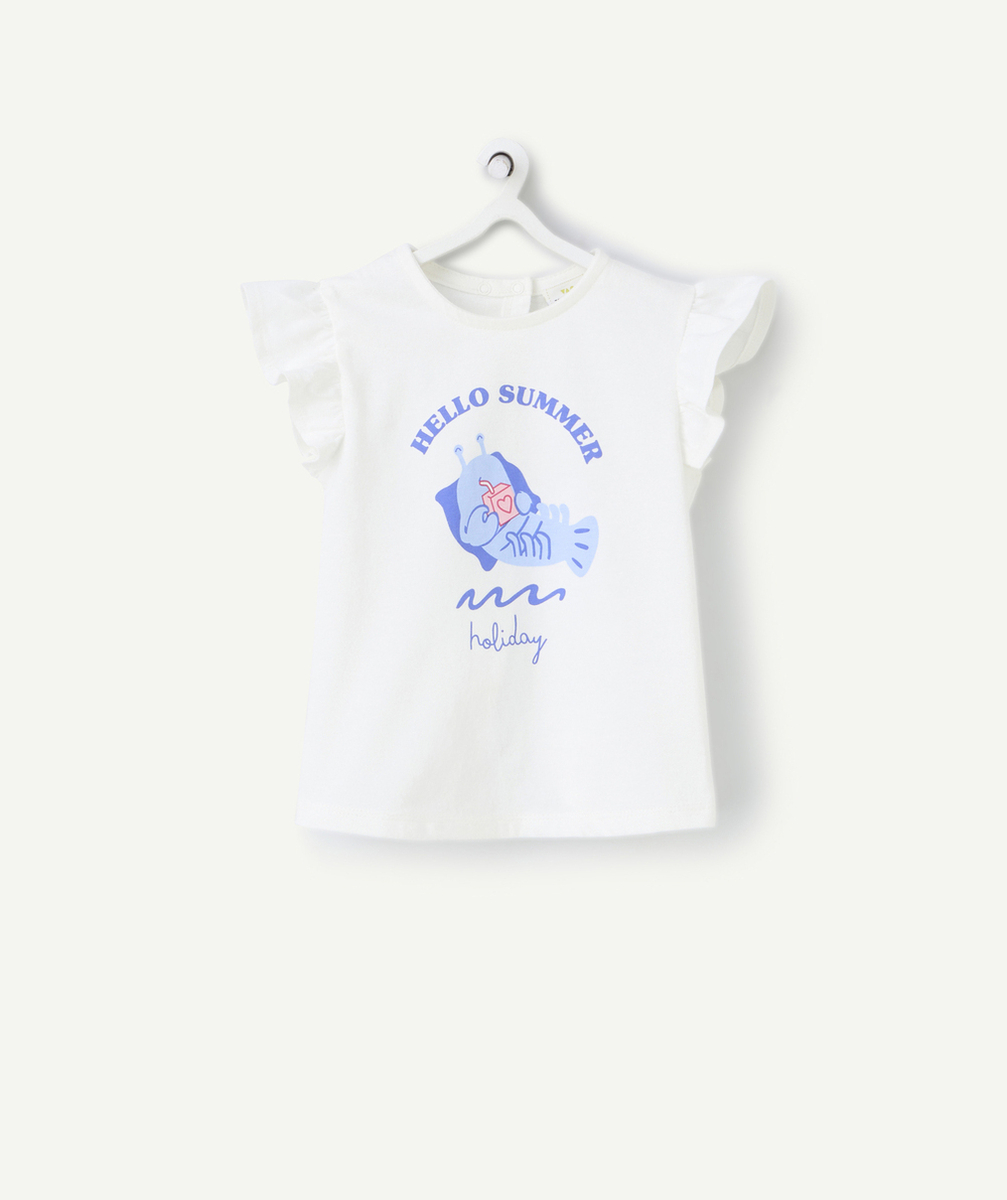 t-shirt manches courtes bébé fille en coton bio blanc motif crevette