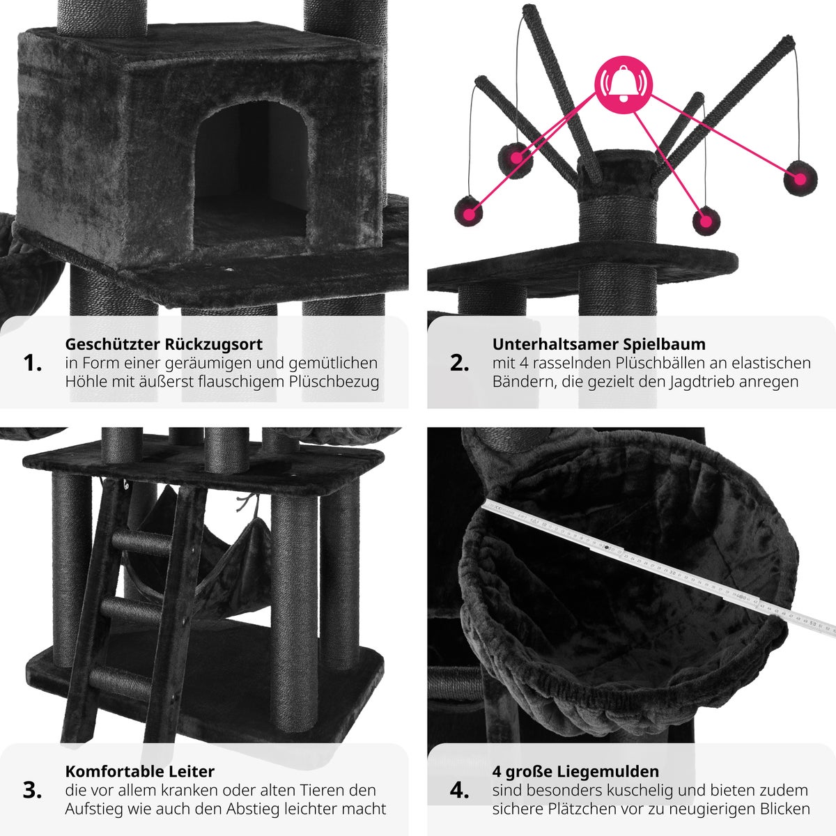 tectake Gismo 195 cm kattenboom inclusief trap, 4 speelballen en anti-kantelvoorziening