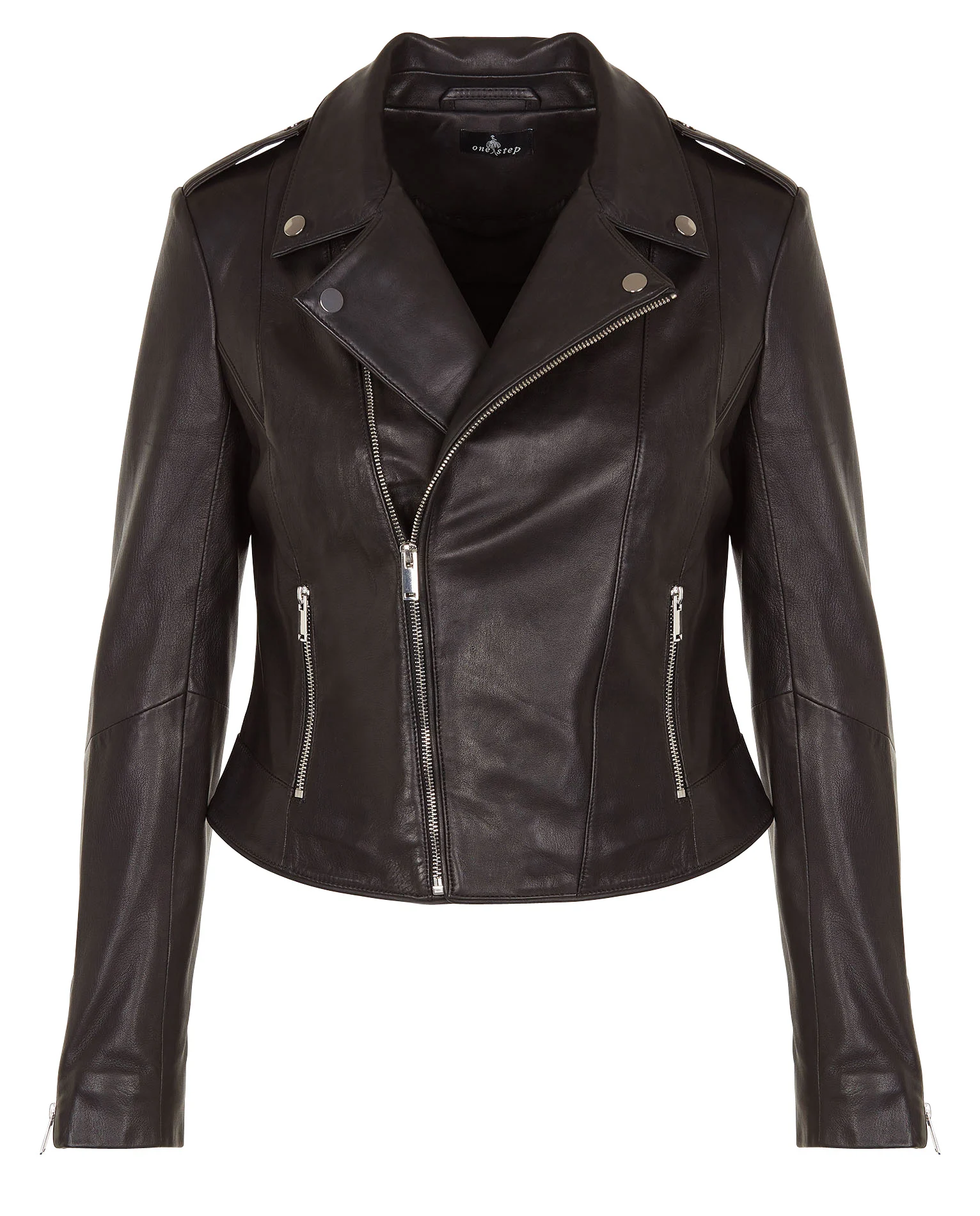 Blouson court cintré en cuir d'ovin | Noir