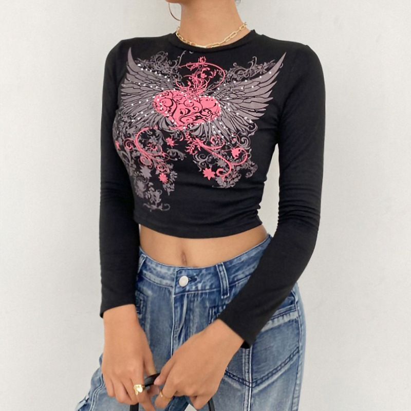 Sosana - Croptop met lange mouwen en hartjesprint