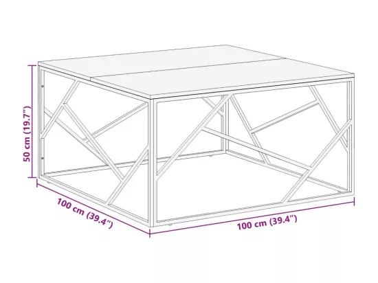 Table basse argenté acier inoxydable et bois de mélèze massif