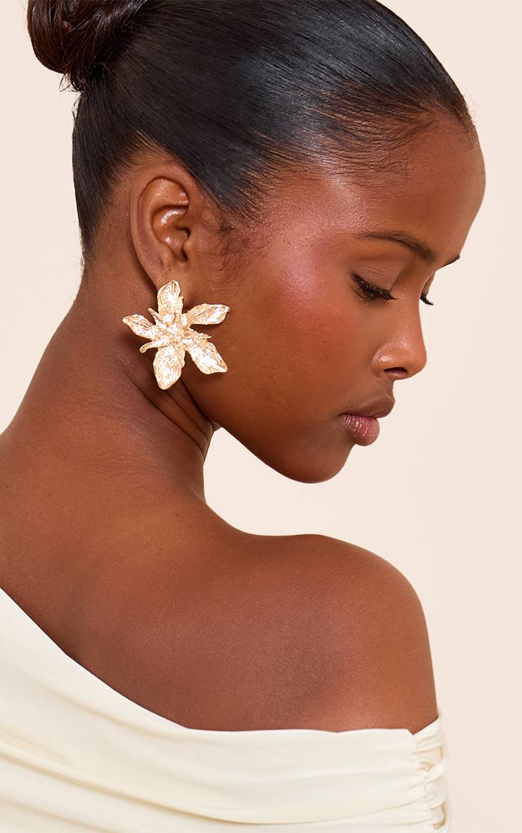 Doré Boucles D'oreilles Clous À Fleur Effet Statement