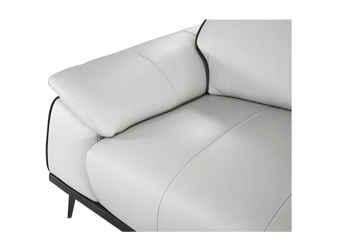 Canapé 2 places Cuir ELLIE Gris perle - Angle Droit