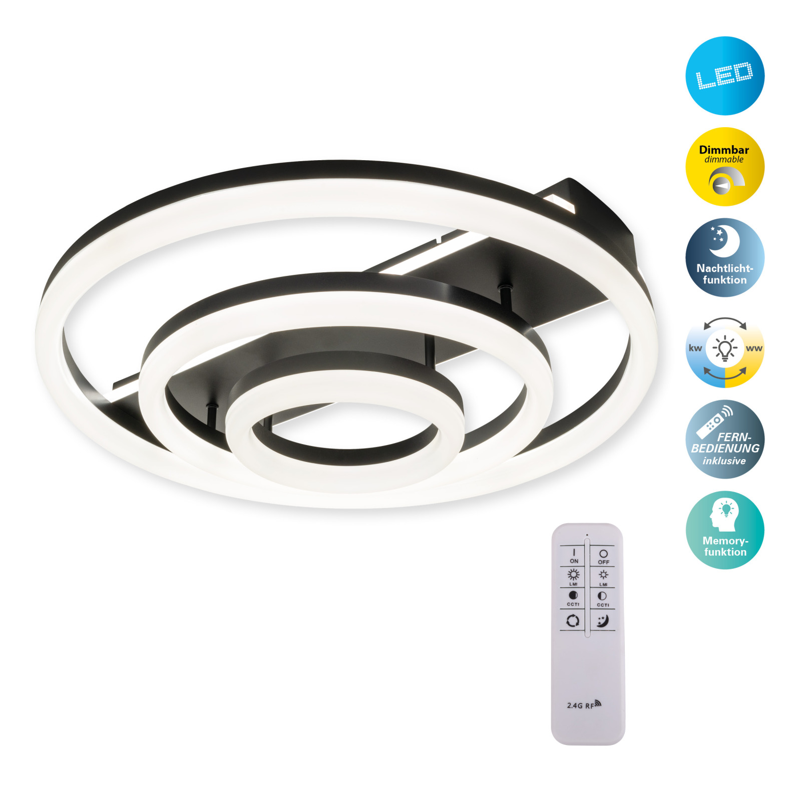 LED-Deckenleuchte CIRCULO - schwarz - dimmbar