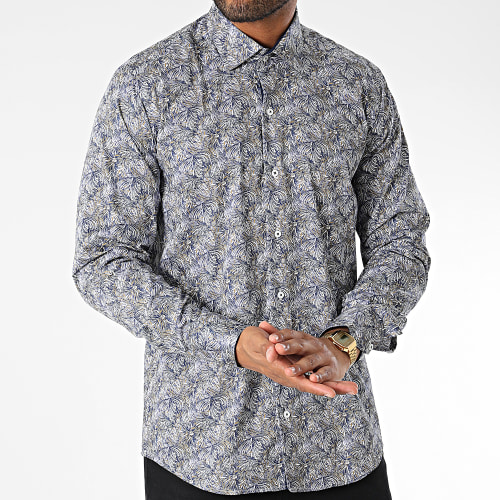 Chemise Manches Longues Floral M6601 Bleu Marine