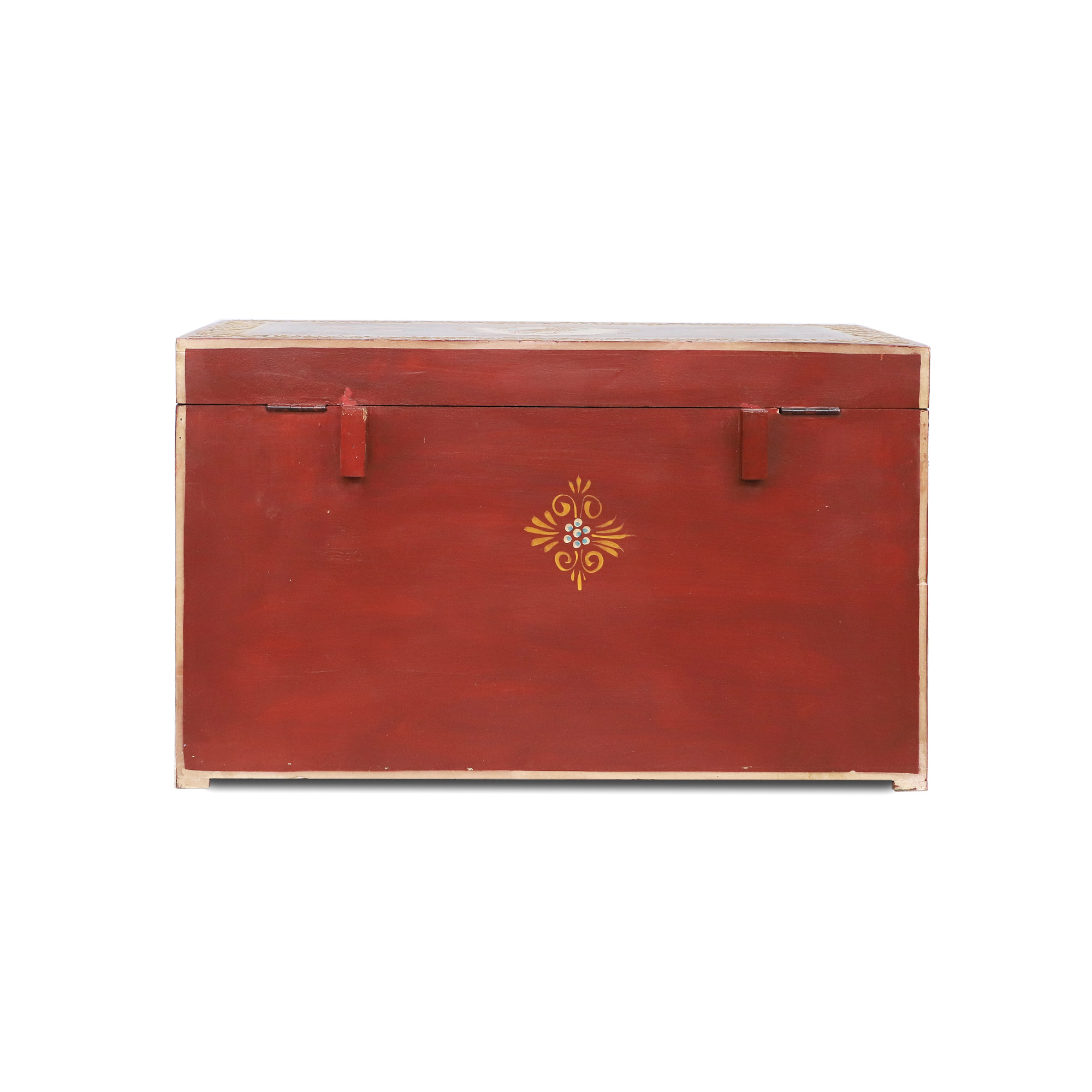 Holztruhe bemalt, rot, B 85 cm, H 50 cm, L 50 cm von fischer's lagerhaus