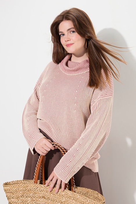 Pullover, Rippstrick, Rollkragen, Langarm, Biobaumwolle