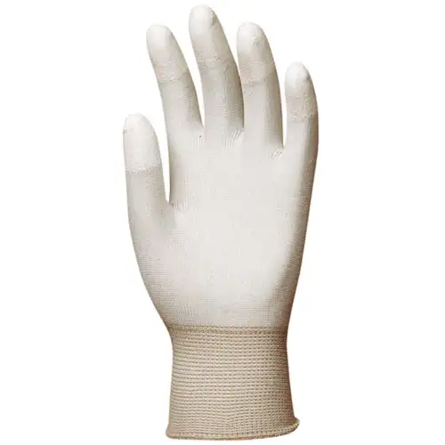 Gant manipulation fine polyamide blanc enduction PU blanc bouts de doigts