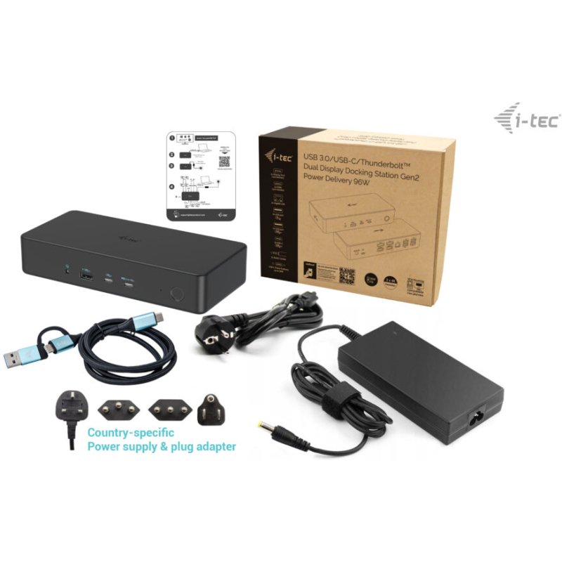 i-tec USB 3.0 / USB-C / Thunderbolt 3 Professional Dual 4K Display Docking Station Generation 2 + Power Delivery 100W