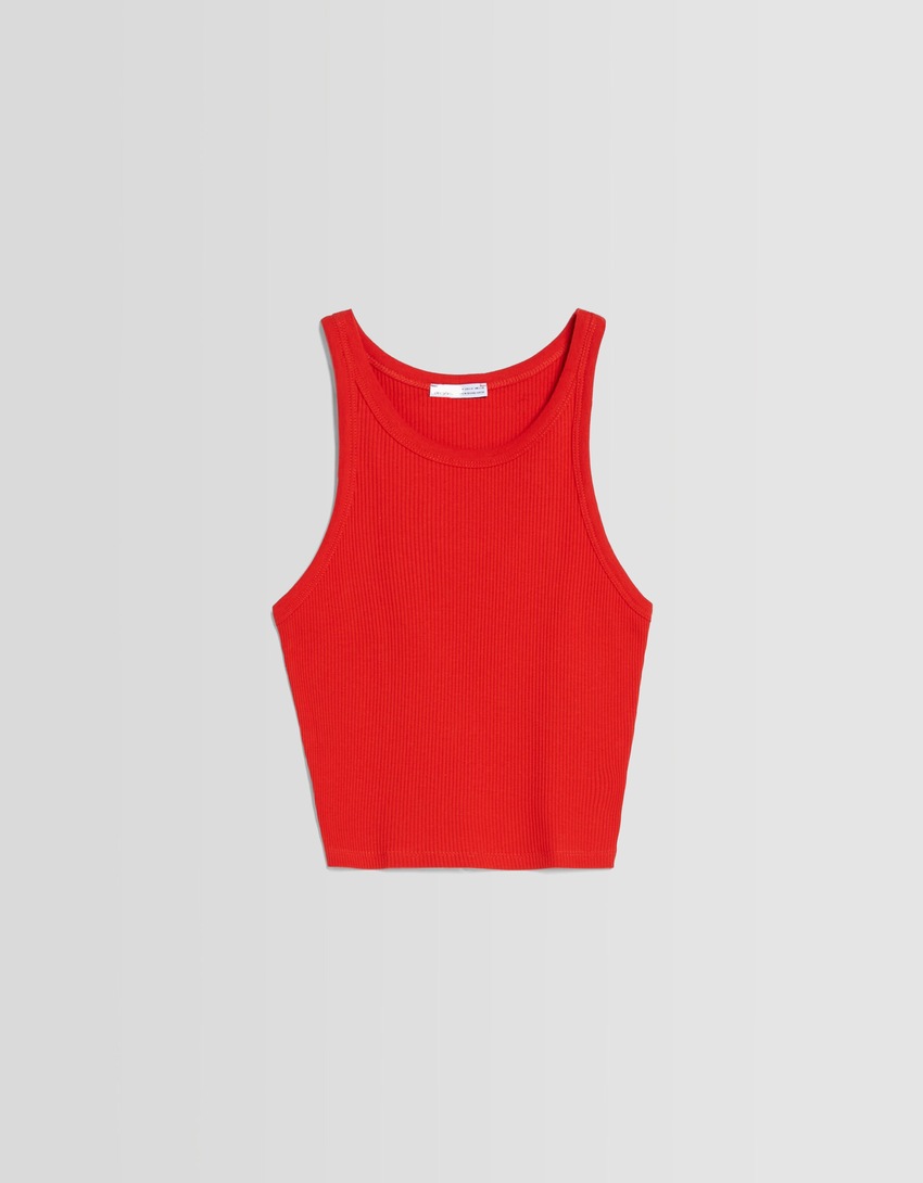 Camiseta canelada sem mangas