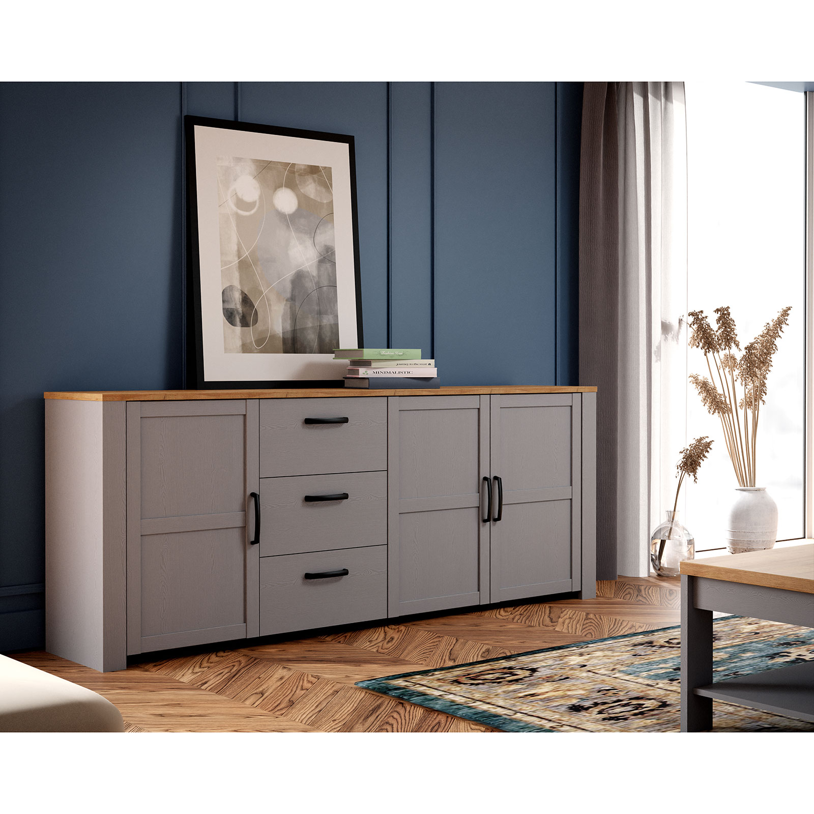 Sideboard - Eiche grau - Riviera Eiche - 221 cm breit