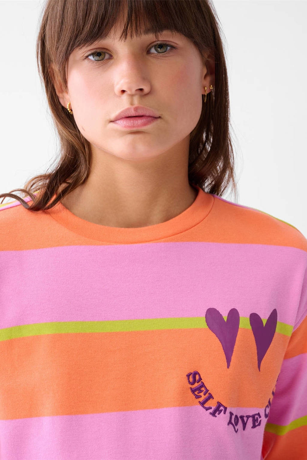 Shoeby gestreepte sweater roze/oranje/limegroen
