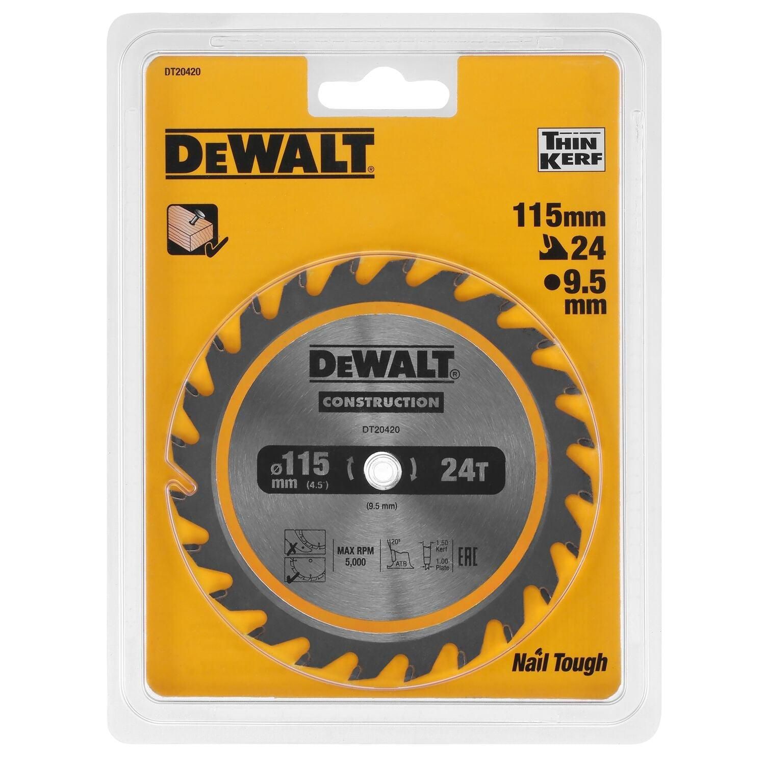 DeWALT Cirkelzaagblad voor Hout | Construction | Ø 115mm Asgat 9,5mm 24T - DT20420-QZ