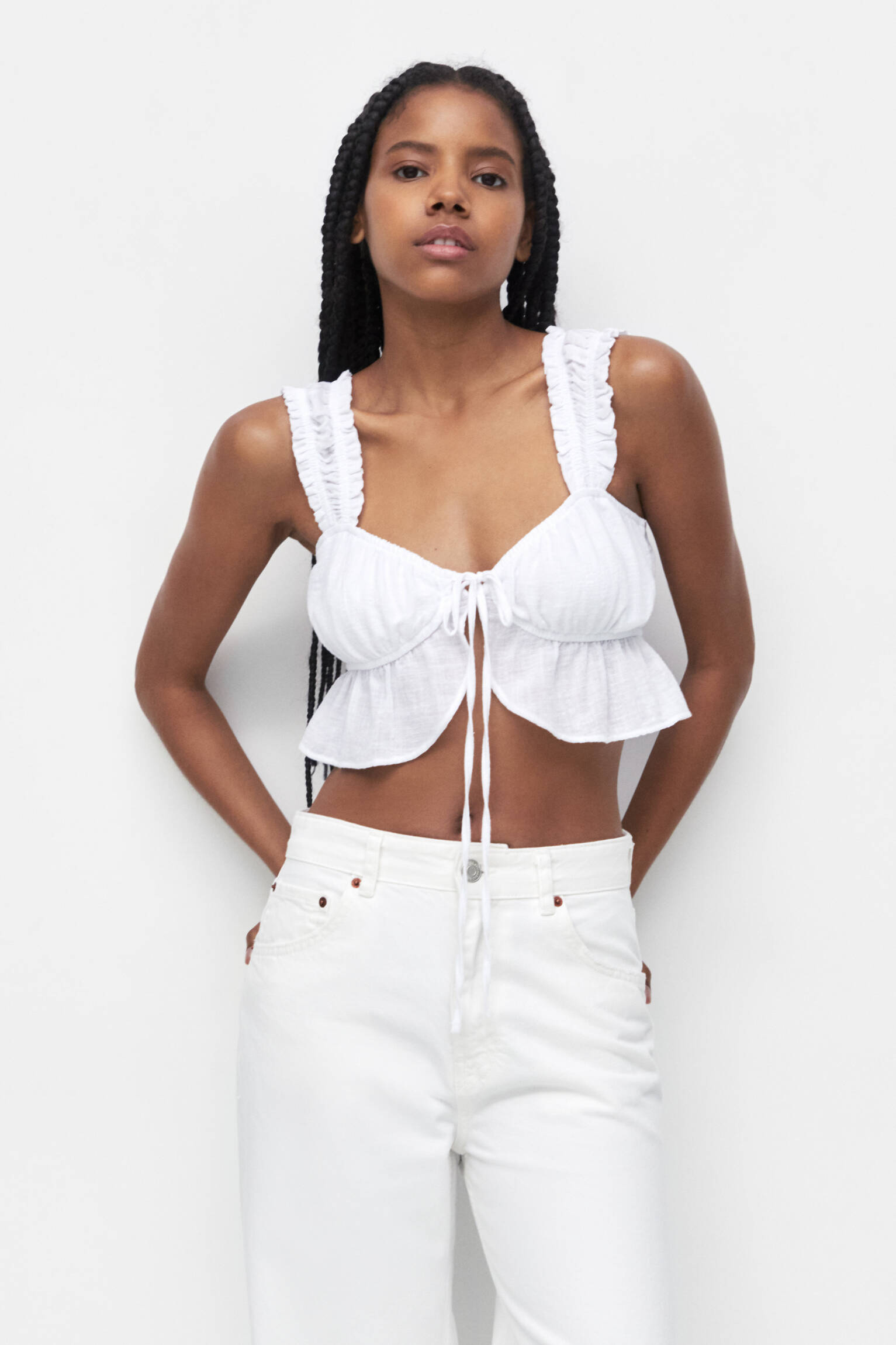 Top cropped com laço - branco