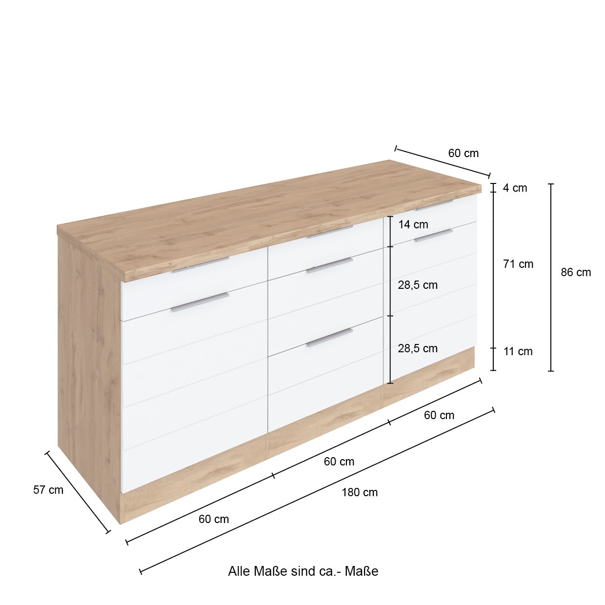 Unterschrank FLORENZ - Wotaneiche-grau matt - 180 cm