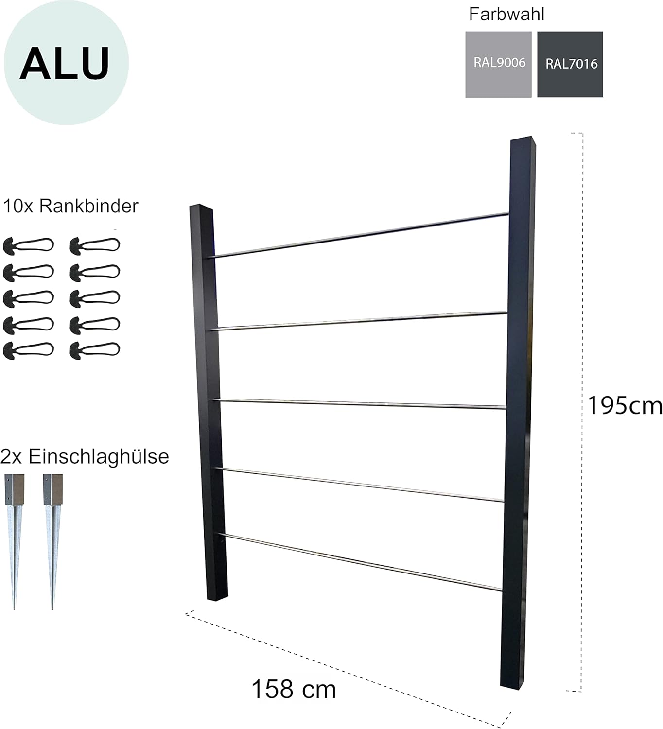 Design Rankhilfe Metall - 160x195cm - Ideale Pflanzen & Perfekter Sichtschutz - Spalier inklusive Befestigungsset - Rankgitter für Garten & Terrasse