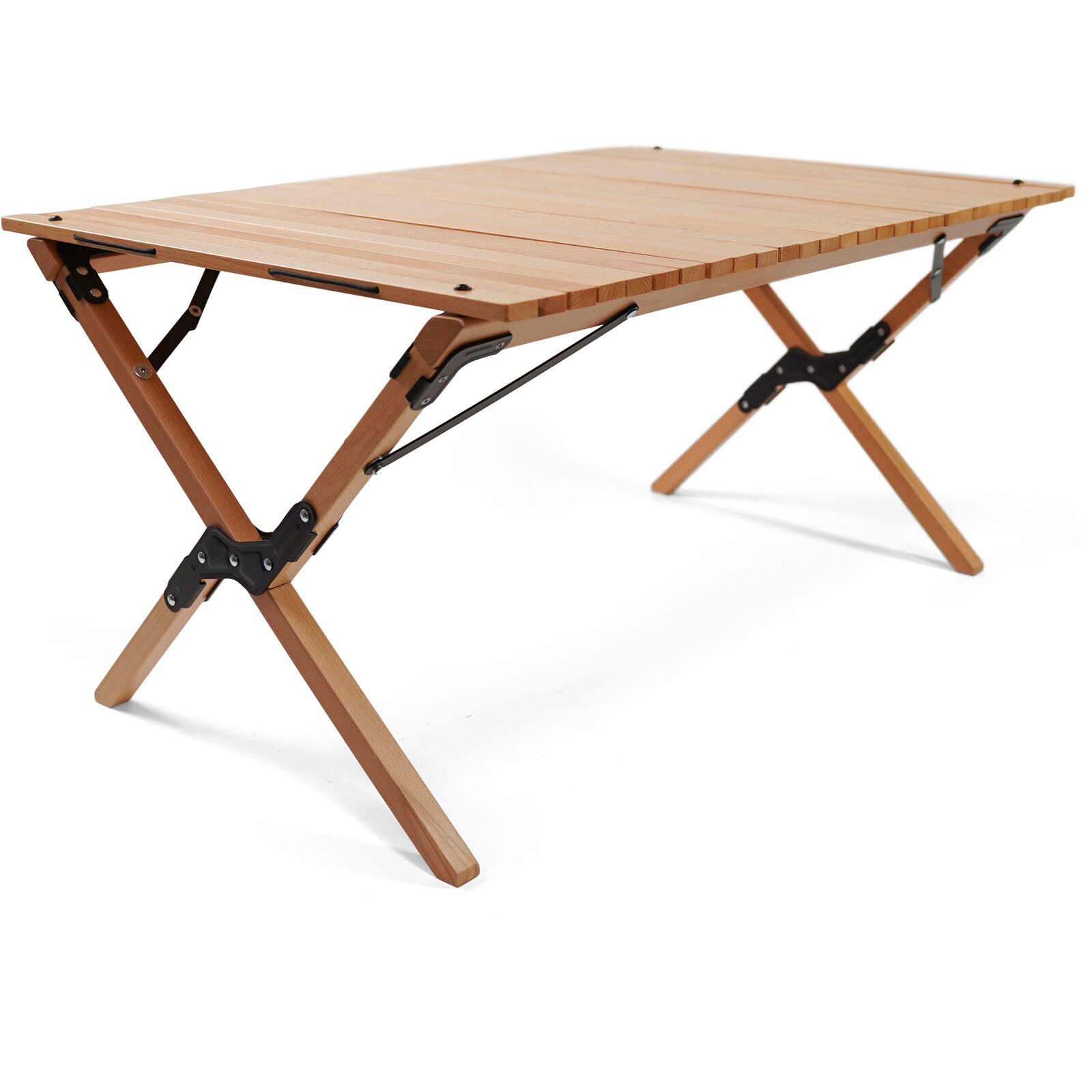 HUMAN COMFORT Campingtisch Fixin M Rolltisch Lamellen Falttisch Holz 105 x 70 cm