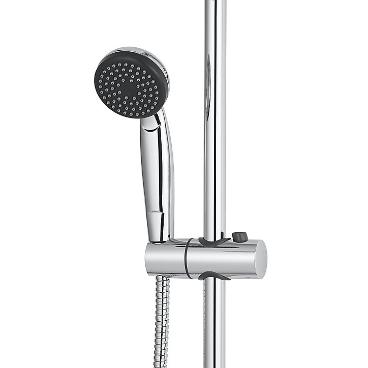 Colonne de douche sans robinetterie avec pommeau + barre réglable + douchette 1 jet + flexible chrome GoodHome Blyth