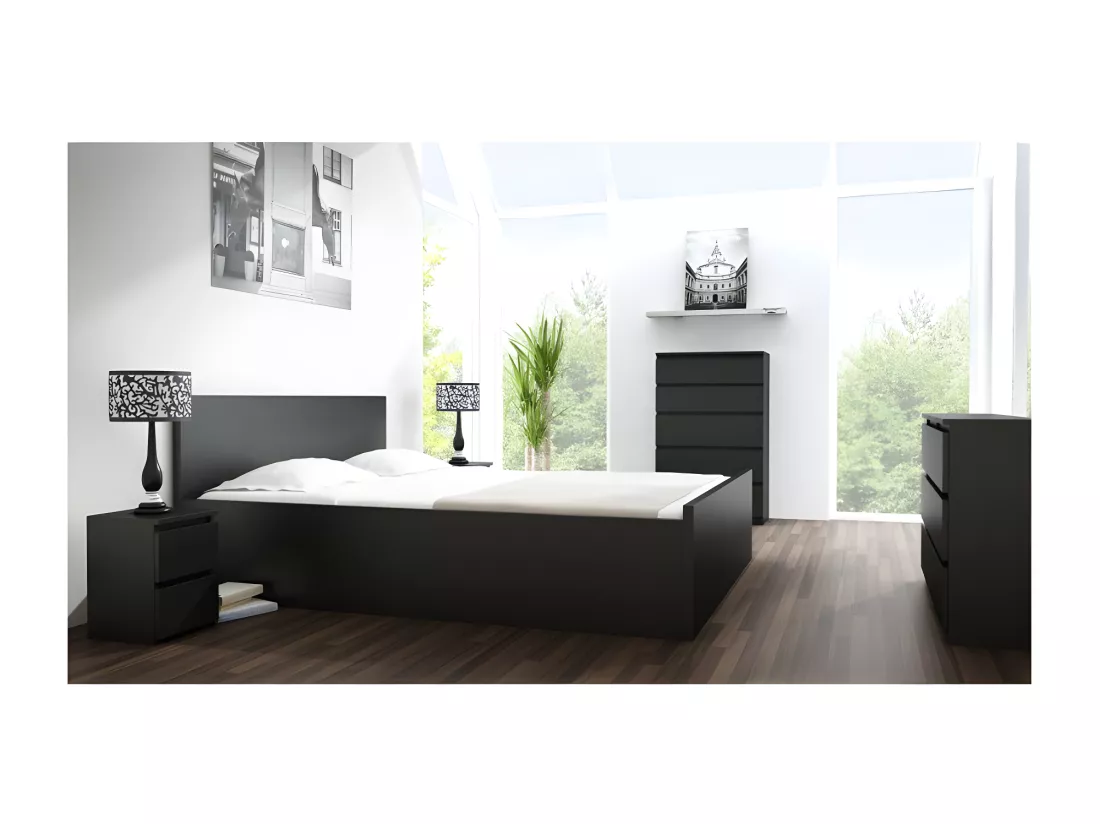ASTER T2 - Table de chevet moderne chambre - 40x30x30 cm - Table d'appoint 2 tiroirs - Table de nuit