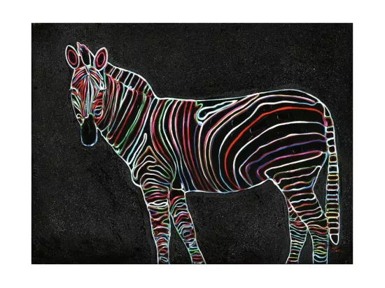 Tableau peinture zèbre noir lignes colorées 120 x 90 cm - ZEBRA NEON