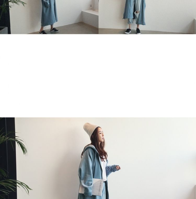 Rred - Lange hoodie met effen ritssluiting en ritssluiting