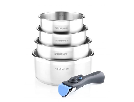 ARTHUR MARTIN - Ensemble poêles Batterie de cuisine inox 5 pcs avec manche amovible am7457