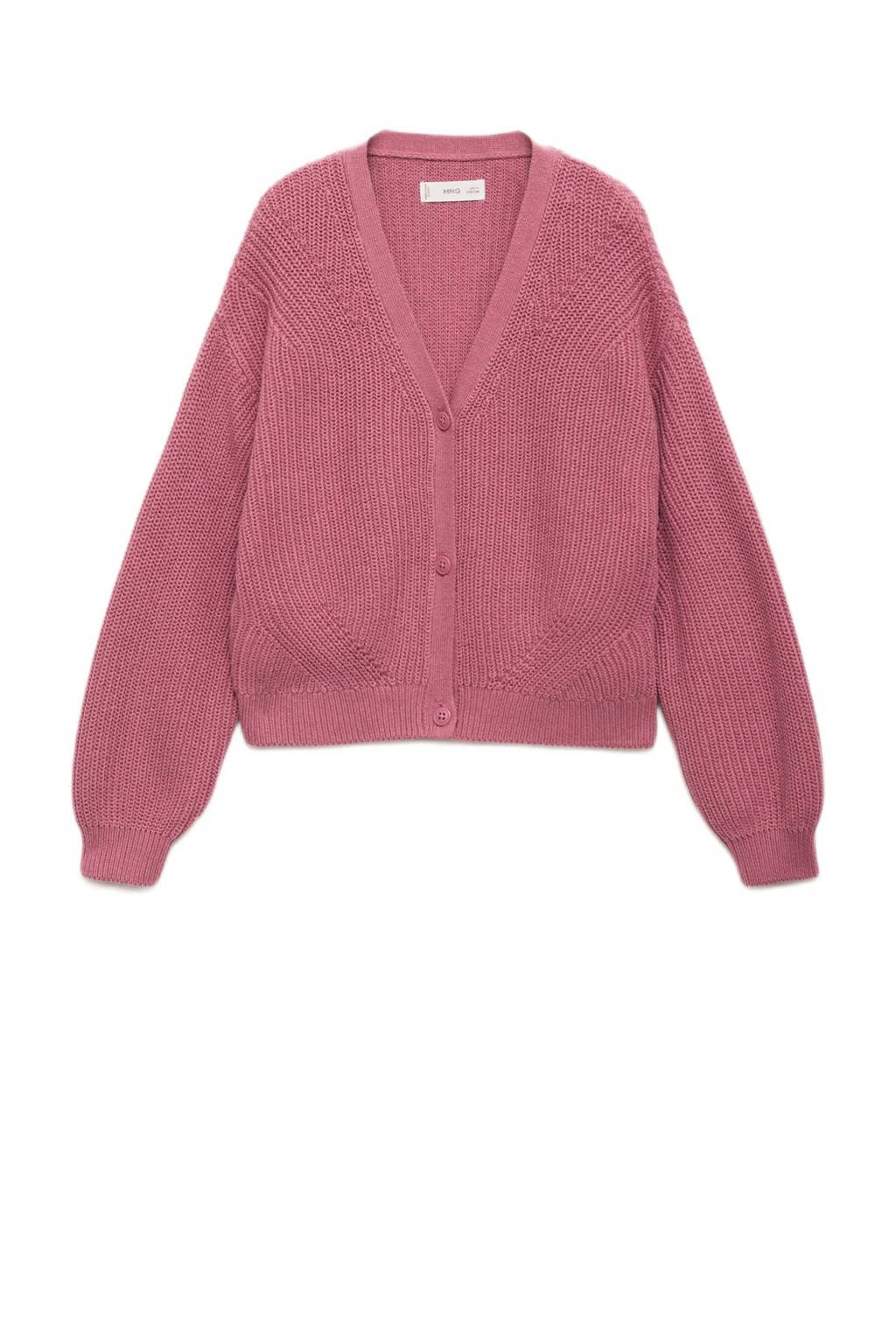 Mango Kids vest roze grof gebreid