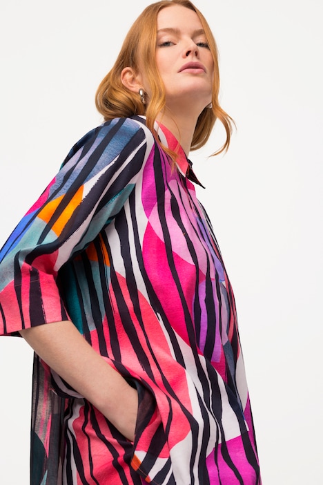 Hemdbluse, Leinenmix, Hemdkragen, 3/4-Arm