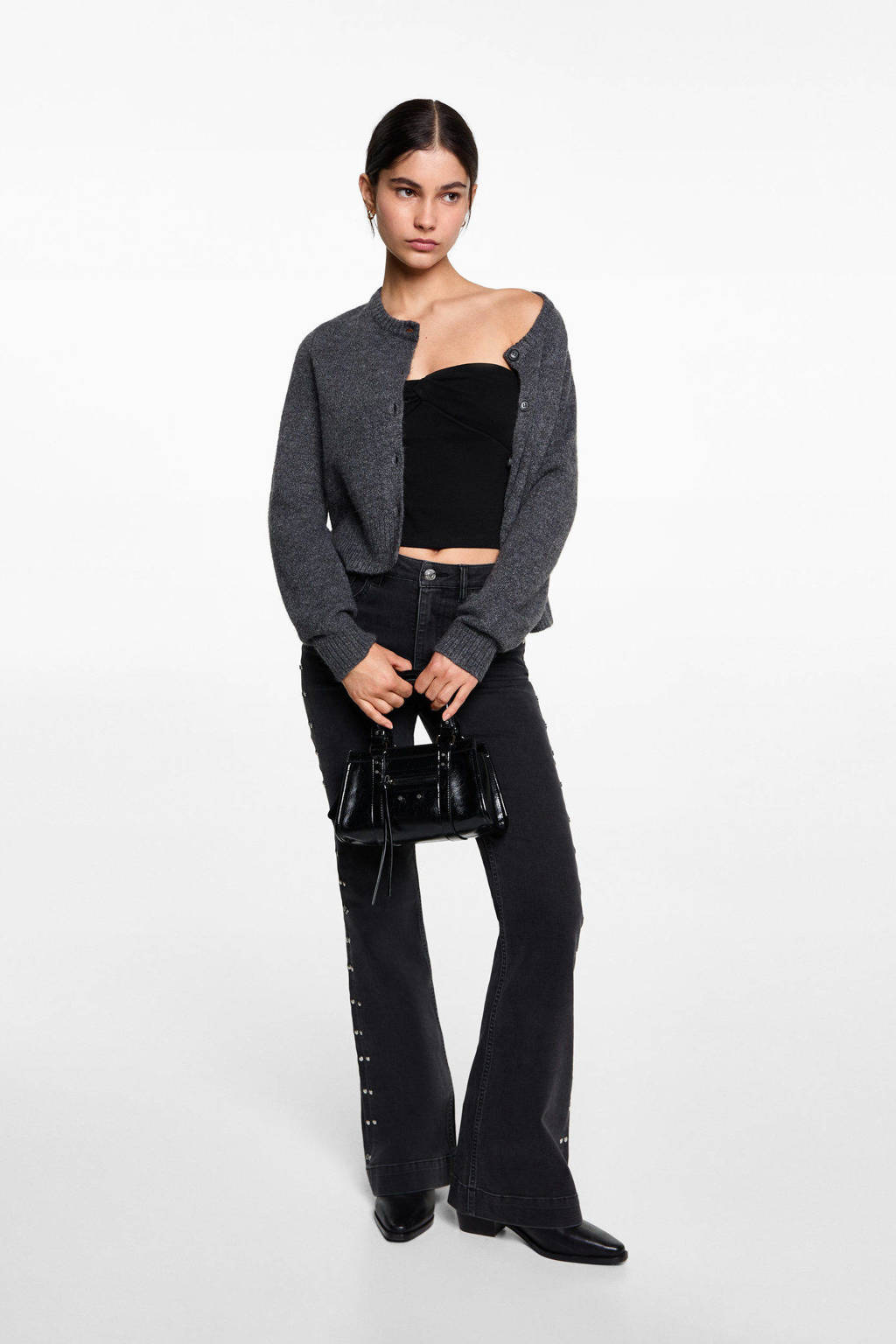 MANGO TEEN cropped strapless top zwart