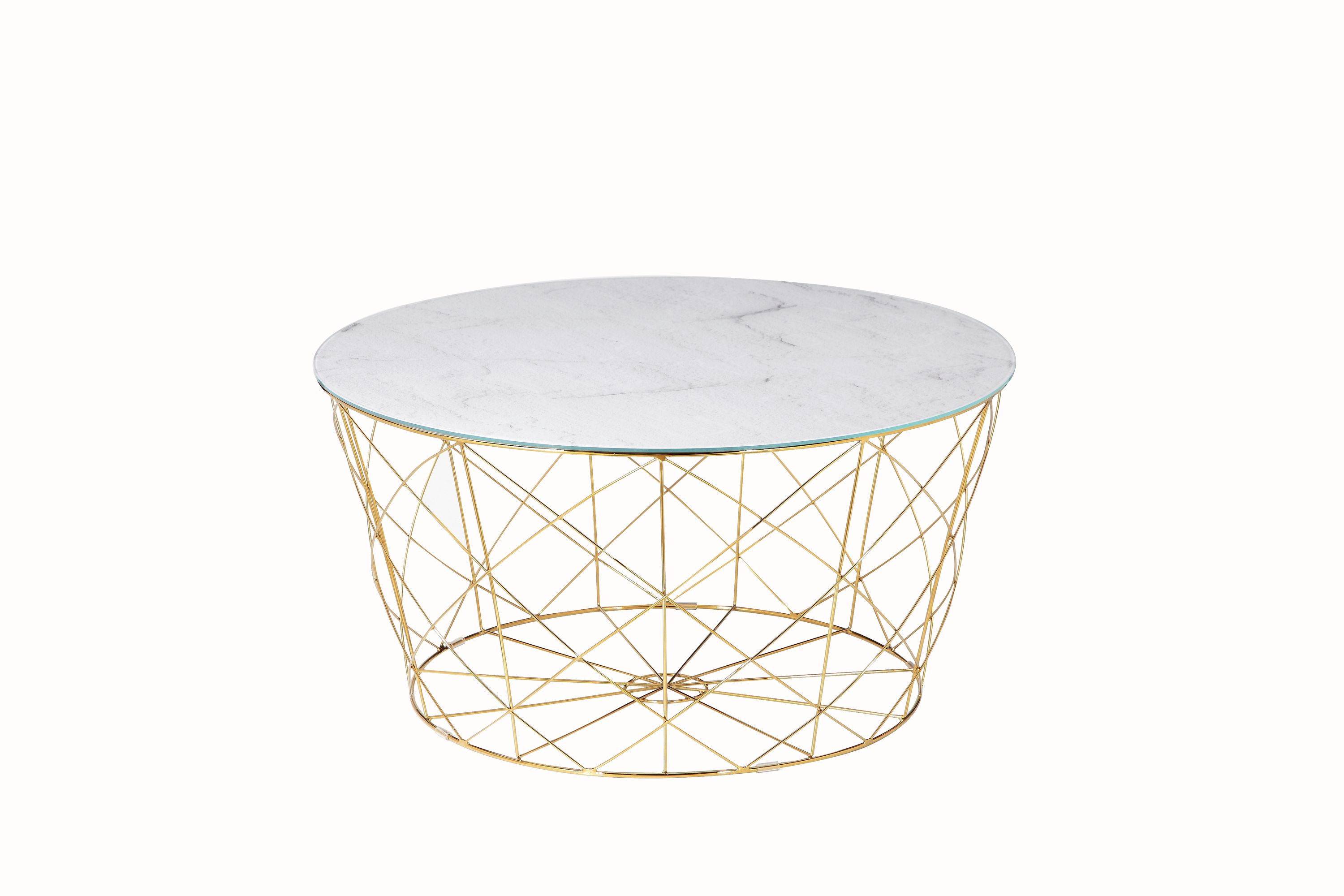 Couchtisch Ø80cm Marmor Optik Glastisch Sofatisch Beistelltisch Wohnzimmer Tisch