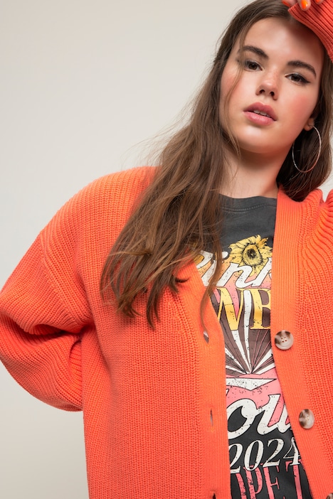 Strickjacke, oversized, Strukturstrick, V-Ausschnitt, Langarm