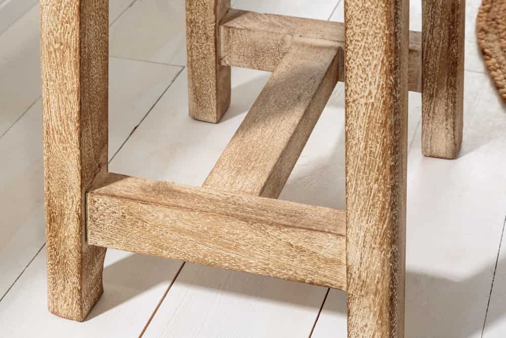 Massiver Hocker FINCA 45cm beige Mangoholz Handarbeit Boho Shabby Chic