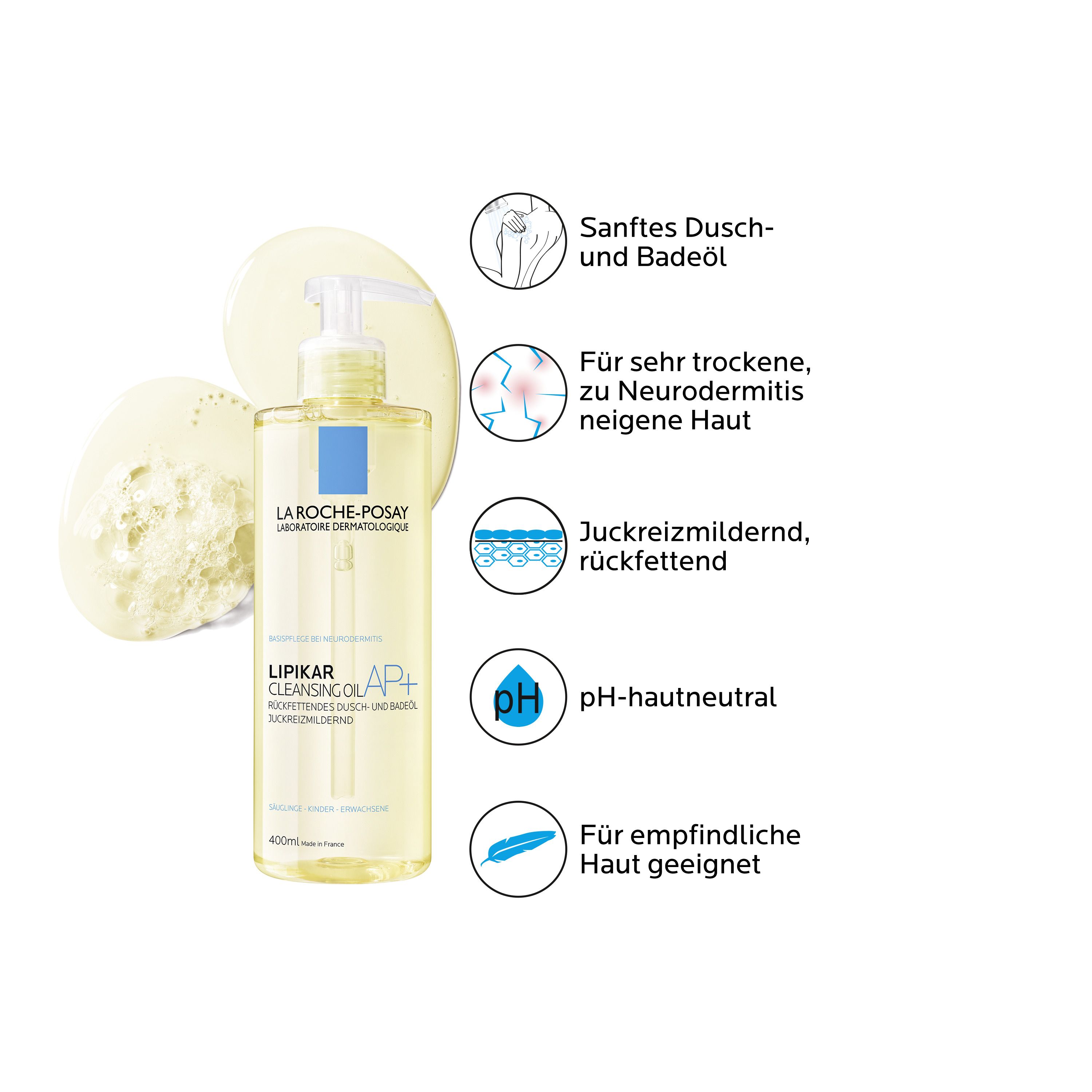 La Roche Posay Lipikar Dusch- und Badeöl AP+ Rückfettendes Duschgel - Badeöl für juckende, trockene und empfindliche Haut