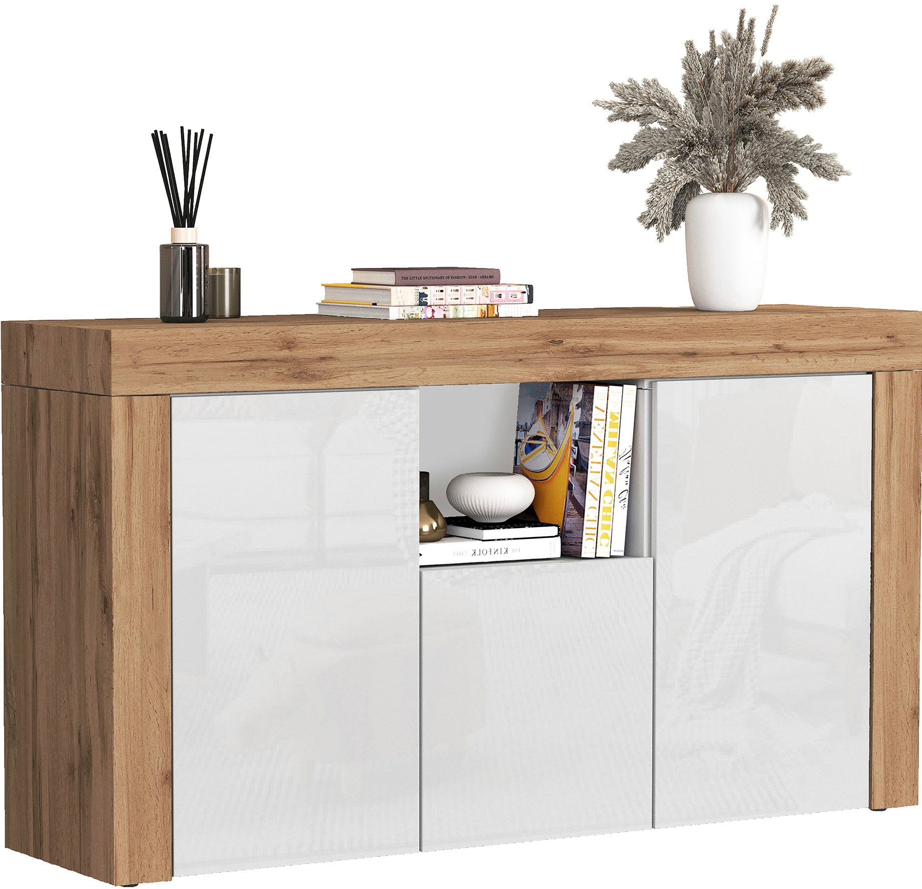 INOSIGN Sideboard »CHRONOS Breite 155 cm mit 3 Türen, 1 offenes und 6 geschlossene Fächer« 1 Stk. tlg. Sideboard,Kommode, Schrank, Grifflos mit Push to Open, Made in Italy