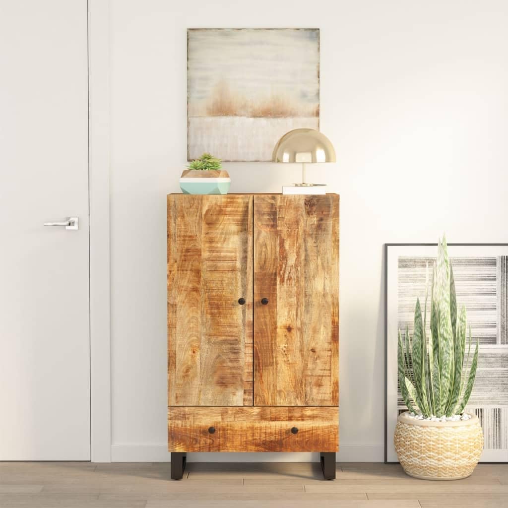 vidaXL Highboard, Sideboard mit Schublade 2 Fächern, Beistellschrank Schrank mit Eisenbeinen, Kommode Anrichte, Massivholz Mango Eisen