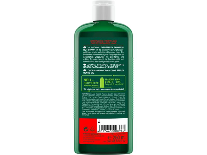 Logona Shampoo Farbreflex Rot-Braun Henna 250 ml Farbintensivierendes Shampoo mit Henna